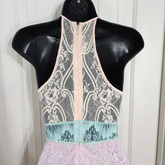 House of CB Womens Dress Alvaro Pink Purple Pastel Floral Lace Halter Bodycon S - Picture 7 of 10